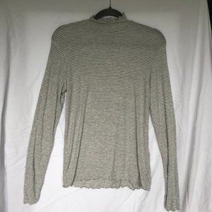 Grey + White Striped Long Sleeve Turtleneck